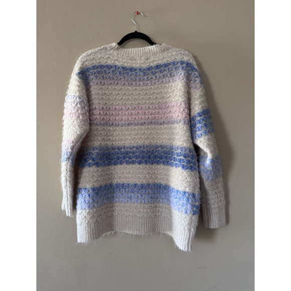 BiBi Sweater Womens X-Large Pullover Heart Cream Blue Purple Extra Soft - Picture 2 of 9